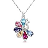 Pealrich Peacock Fashion Jewelry Peafowls Pendant Love Necklace with Swarovski Crystal, for Women/Girlfriend (Multicolor)