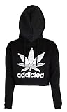 Womens Addicted Printed Crop Top Hoodie (Black, 8)