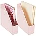 mDesign Plastic Slim Vertical File Folder Storage Organizer Bin with Handle - Hold Notebooks, Binders, Envelopes, Magazines for Home Office, Work Desktops, Ligne Collection, 2 Pack, Light Pink