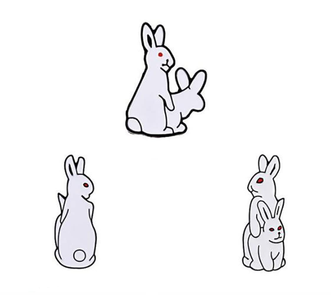 3pcs Funny Estrus Rabbit Brooch Animal Badge Enamel Brooch Cute White Rabbits Lapel Pin Enamel Brooch Pins for Backpacks Clothes Jacket