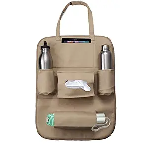 Coku Car Organizer Back Seat Cover with Tissue, Water Bottle, Umbrella, Tablet Holder and Multiple Document Pockets (Beign)