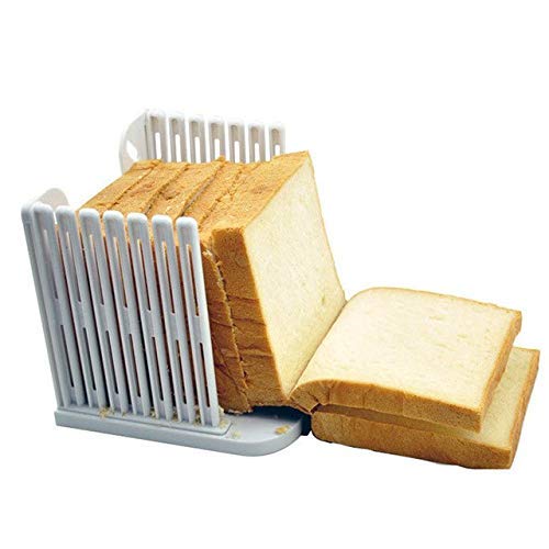 Plastic Handed Foldable Bread Cutter - Adjustable Toast Slicer for Homemade Bread Bagel Loaf Sandwich White