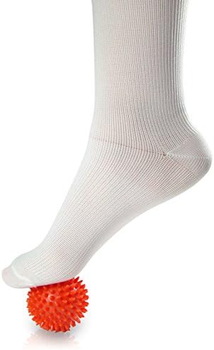 Bundle: Compression Socks and Spiky Foot Massage Ball (2 Large/X-Large Socks, White)