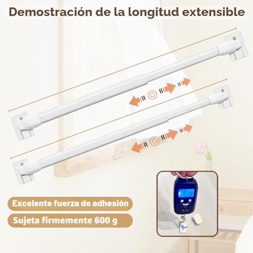 Adjustable Glazing Rods for Window Cabinet Rods Tension Rod Adhesive Curtain Rod Hooks 2pcs 70-120CM