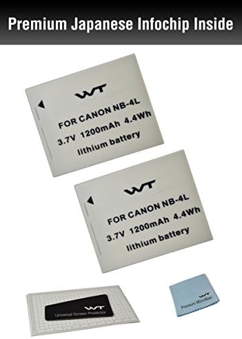 (2pack) WT Nixxell Battery for Canon NB-4L CB-2LV and Canon PowerShot SD40, SD30, SD200, SD300, SD400, SD430, SD450, SD600, SD630, SD750, SD780 IS, SD940 IS, SD960 IS, SD1000, SD1100 IS, SD1100 IS, SD1400 IS, TX1, ELPH 100 HS, 300 HS, 310 HS, 330 HS, VIXIA mini (Fully Decoded)