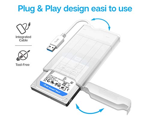 ineo 2.5" USB 3.0 Tool-Less External Hard Drive Enclosure for 2.5 inch 9.5mm & 7mm SATA HDD SSD with UASP Supported and Screwless - White [T2573W] - Thumbnail 2