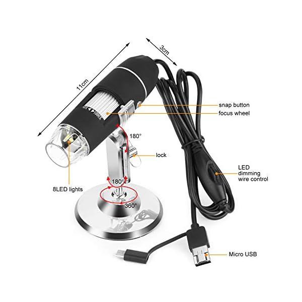 USB mikroskop WADEO Digital Mikroskop mit Kamera Vergrößerung Endoskop Mini Kamera Metallständer für Ipad Mac Ios… – Bild 7