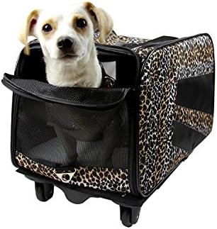 dbest products Pet Smart Cart, Small, Leopard, Rolling Carrier with Wheels Soft Sided Collapsible Folding Travel Bag, Dog Cat Airline Approved Tote Luggage Backpack