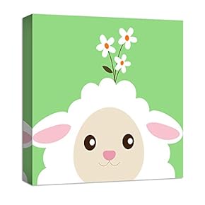 Canvas Wall Art White Sheep Painting Artwork for Home Prints Framed for Kids - 12x12 inches