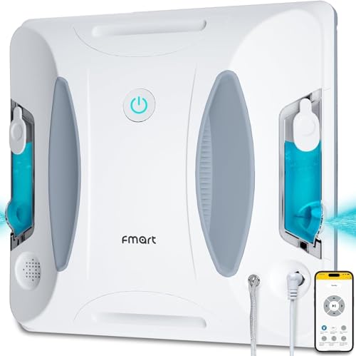 Fmart W6 Robot Limpiador de Ventanas de Doble Cara, 3800 Pa Robot Inteligente de Limpieza de Ventanas de succión Fuerte, aplicación y Robot de Control Remoto, Adecuado para Ventanas de Altura Alta al