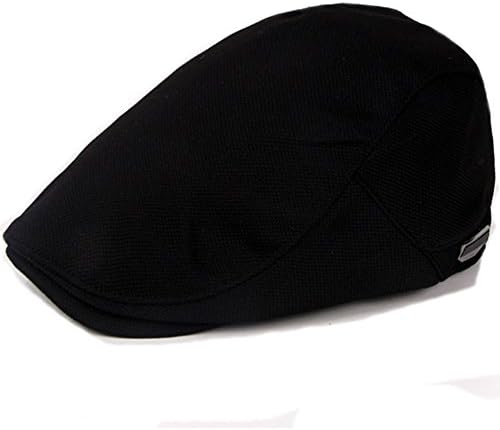 WEIJUN Retor Classic Beret Hat Badge newsboy Cap Solid Color Outdoor For Men - Black