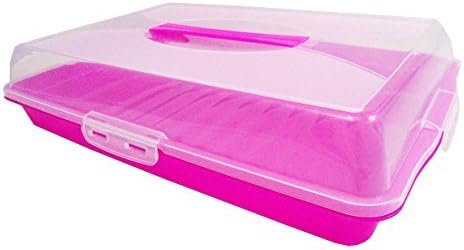 Portable Large Rectangle Locking Cupcake Cake Caddy Pretension Box Tub Carrier Storage Container (Pink)