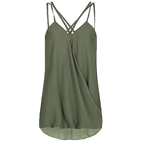 Click Here to See More Images NREALY Women Fashion Summer Wrap Cross Sleeveless Chiffon Casual Sling Tank Top Blouses