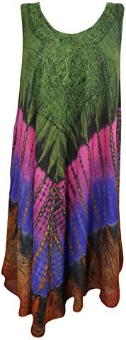 Mogul Interior Womens Sundress Swing Flare Hem A-Line Tie- Dye Sleeveless Loose Fit Beach Cover Up Dresses