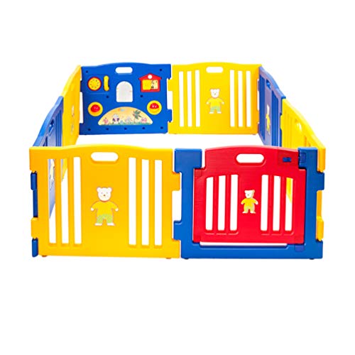 Anqi 8 Panels Portable Baby Playpen Kids Safety Play Center Yard Games Fencing Children Folding Play Fence Home Indoor Outdoor Pen for Securities Ball Pool (8pc)
