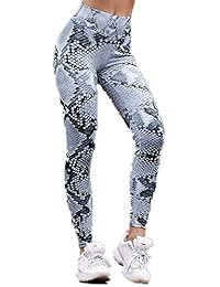 Pantalones de yoga para dama, de cintura alta, con estampado de serpiente, para control de la barriga y adelgazamiento