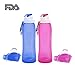 Sportsun Collapsible Silicone Water Bottle for Sports Camping Hiking-Great Capacity 17 Oz. - Easy to Clean and Store-Pack of 2 Blue and Pink