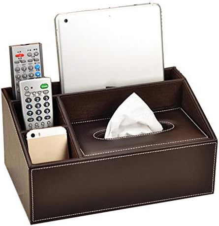LNNA Living Room Coffee Table Tissue Box Holder Tray Home Multi-function Remote Control Storage Box Desktop Organizer, 29x17.5x15cm, Brown