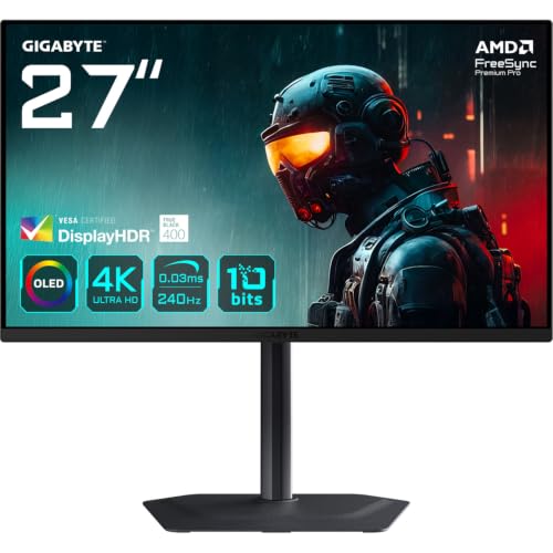 Gigabyte MO27U2 OLED 4K UHD Gaming Monitor - 3840 x 2160, 240Hz, 0.03ms, 1000 cd/m², Display HDR True Black 400, HDMI 2.1, DisplayPort 1.4