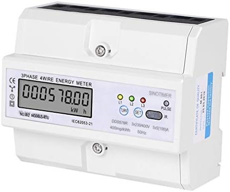 Binghotfire SINOTIMER RS485 Modbus Rtu DIN Rail 3 Phase 7P LCD Digital Energy Meter 380V,White