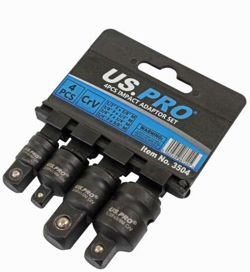 US PRO 4 Piece Impact Adaptor Set 1/4, 3/8, 1/2 Inch Reducers 3504
