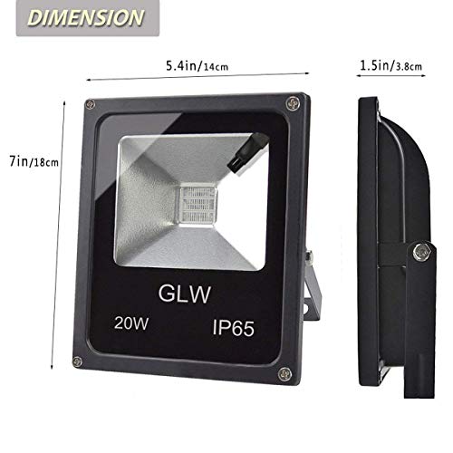 GLW LED RGB Flood Light, 20W Outdoor Color Changing Lights With Remote Control, IP65 Waterproof Dimmable Wall Washer Light, Flood Lamp 16 Colors 4 Modes with US 3-Plug - Thumbnail 5