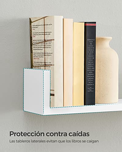 SONGMICS LWS40WT Set of 3 Modern Wall Shelves, MDF Floating Shelves with High Gloss Finish and Invisible Mount, White