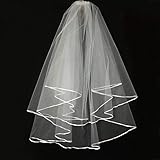 Wedding Veil White,2 Tier Ribbon Edge Center Cascade Bridal Wedding Veil with Comb By Korty