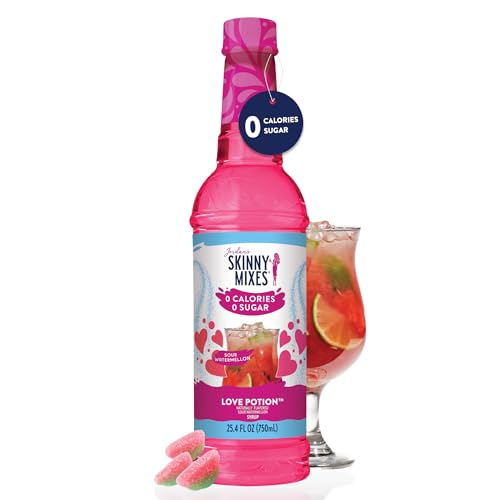 JORDAN’S SKINNY MIXES SUGAR FREE SYRUP – LOVE POTION FLAVOR, KETO, LOW CARB, ZERO CALORIE, GLUTEN-FREE, FRUIT WATER ENHANCER & DRINK MIX FOR ICED TEA, LEMONADE, COCKTAILS, 25.4 FL OZ (SOUR WATERMELON)