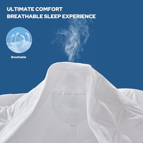 BEDLORE Double Mattress Protector Waterproof, Brushed Microfiber with Upgraded TPU Layer, Extra Deep Pocket Fitted Sheet Style, Hypoallergenic, Breathable, Noiseless (White)
