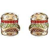 Kokoma Cute Hamburger Stud Earrings, Gold Plated Sterling Silver Posts Cubic Zirconia Small Earrings Statement Studs Fashion Ear Jewelry Birthday