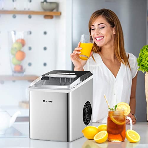 COSTWAY Countertop Ice Maker, Selfcleaning Function, Ice Cubes Ready