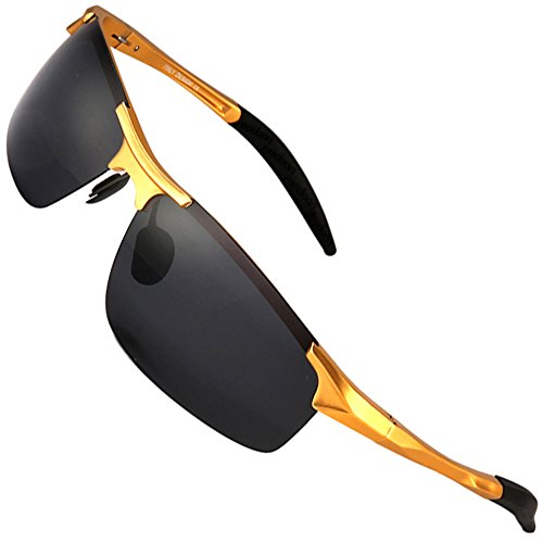 MOTELAN Men's Polarized Sunglasses for Driving Fishing Golf Metal Glasses UV400 Gold - Thumbnail 6