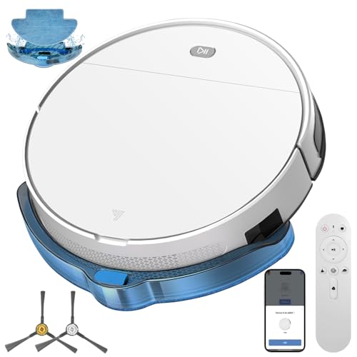 Yigars 2026 Robot Aspirapolvere Lavapavimenti 2in1 Spazza, Aspira, Robot Aspirapolvere con Fino a 5500Pa 7,8cm Ultra Sottile App/Alexa Ideale per Pulizia Domestica/Peli Animali-White