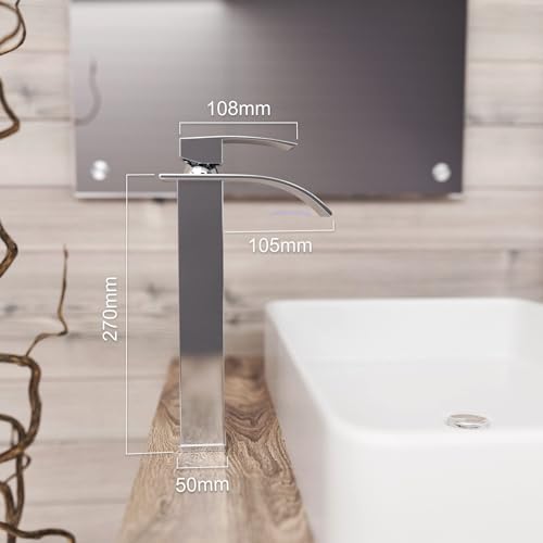 Kadelg High Bathroom Basin Tap, Modern Bathroom Basin Mixer, Hot and Cold Water Undersink Tap, Comes with 3/8 Inch Hose 60 cm Long