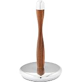 nambe Curvo Paper Towel Holder | Wooden Paper Towel Stand for Countertop | Kitchen Roll Holder with Weighted Base | Made of Acacia Wood and Metal Alloy | 7.5 x 13 Inch