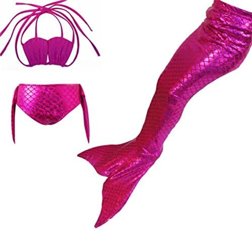 HBMaida Girls Sparkle Mermaid Tail with Monofin Swimmable Tail Swimsuit 3PCS Sets