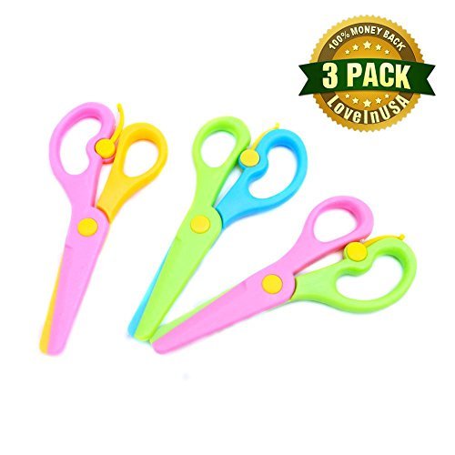 LoveInUSA 3 PCS Children Safety Scissors Set Preschool Training Scissors Art Craft Child-Safe Scissor Pre-School Training Scissors
