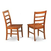 East West Furniture PFC-SBR-W Chair Set with Wood Seat, Brown Finish, Set of 2