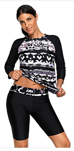 Obosoyo Women's Two Piece Rashguard Long Sleeve Swimwear UPF 50+ Rash Guards Black