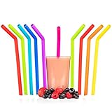 Reusable Silicone Straws & Cleaning Brush: BPA Free/Dishwasher Safe Drinking Straw - Long 10