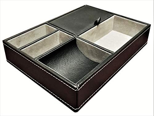 Brenn Brands Faux Leather Valet Tray | Premium Dresser Top Organizer | Black EDC Box for Keys, Glasses, Phone, Watch, Rings & Wallet for Men & Women