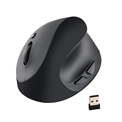 Autley Wireless Vertical Mouse 2.4G Optical Wireless Ergonomic Mouse with Adjustable DPI 1000 / 1200 / 1600, Rechargeable Li-Battery, Black