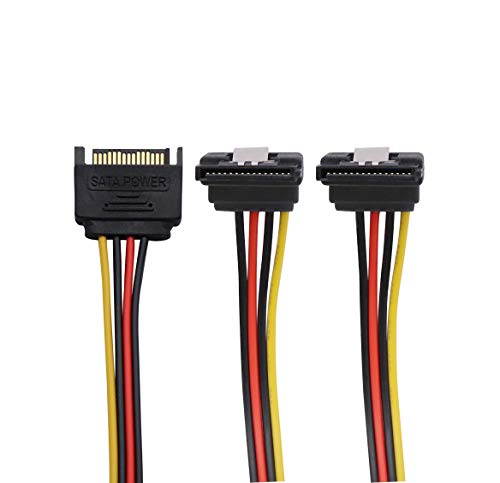 SATA 15pin Power Extension Cable,SATA 15 Pin Male to 90 Degrees 2 Female Power Y Splitter Cable Adapter,7inch (SATA 15Pin 1 to 2)