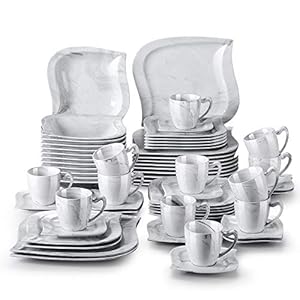 MALACASA serie Elvira Grey Vajillas Completas Modernas de 60 pcs Vajillas de Porcelana Marmol con Platos Llanos/Hondos/Postre, Tazas de Café y Platillos para 12 Personas