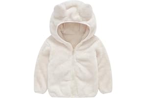 AIWUHE Toddler Boys Girls Hooded Jacket Fleece Hoodie Winter Warm Solid Color Teddy Coat Zip-up Bear Ear Sweater Fall Clothes