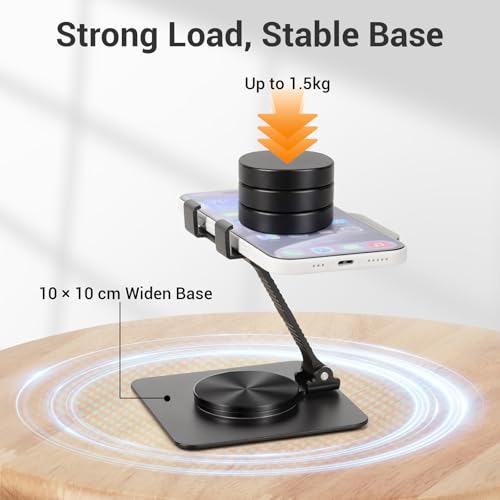 Euqvunn Desk Phone Holder [360° Click Rotation], Adjustable Height Multi-Angle Phone Holder, Foldable Phone Desk, Universal for All Phones and Tablets Phone Holder