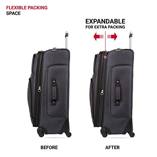 SwissGear Sion Softside Expandable Roller Luggage, Dark Grey, Checked