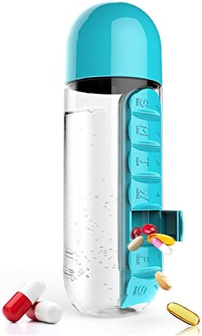SSTQSAA Combine Daily Pill Box Organizer with Water Bottle, 20 oz (C)
