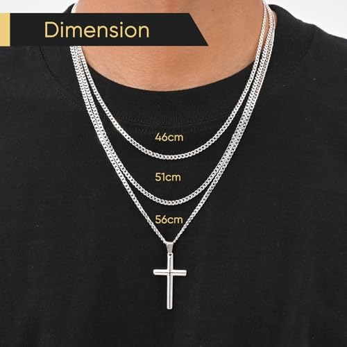 VNOX Collar Cruz Hombre Plata - Cruz Acero Inoxidable Plateada Cadena Collar con Colgante Cruz Cadena Plata para Hombre y Niños